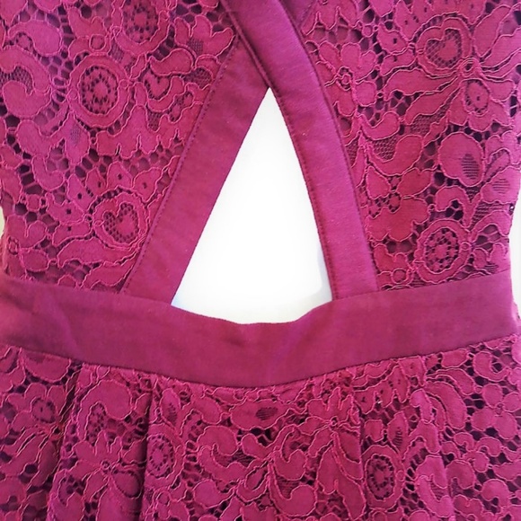 Free People Mini Dress Pleated Lace Eyelet Cutout Back Lined Wine Pockets S - Picture 4 of 8